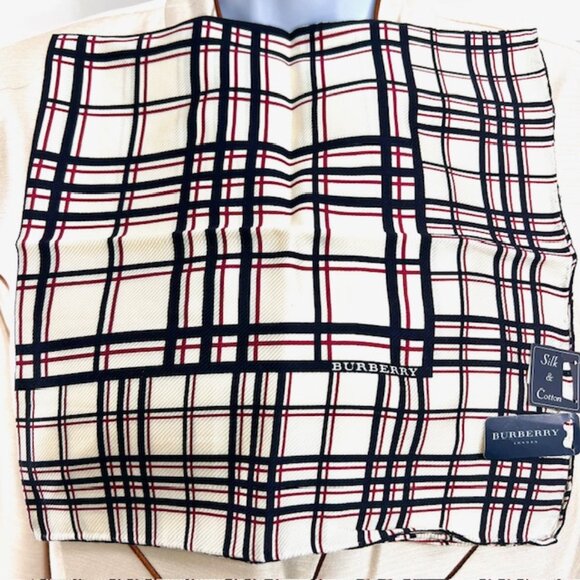 New Tag Men/Women   Burberry  Bandana /MiniScarf 23" Silk Cotton Ivery Blk(9 - Picture 2 of 10
